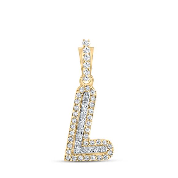 Diamond L Initial Letter Charm Pendant 10k Yellow Gold - Picture 1 of 1